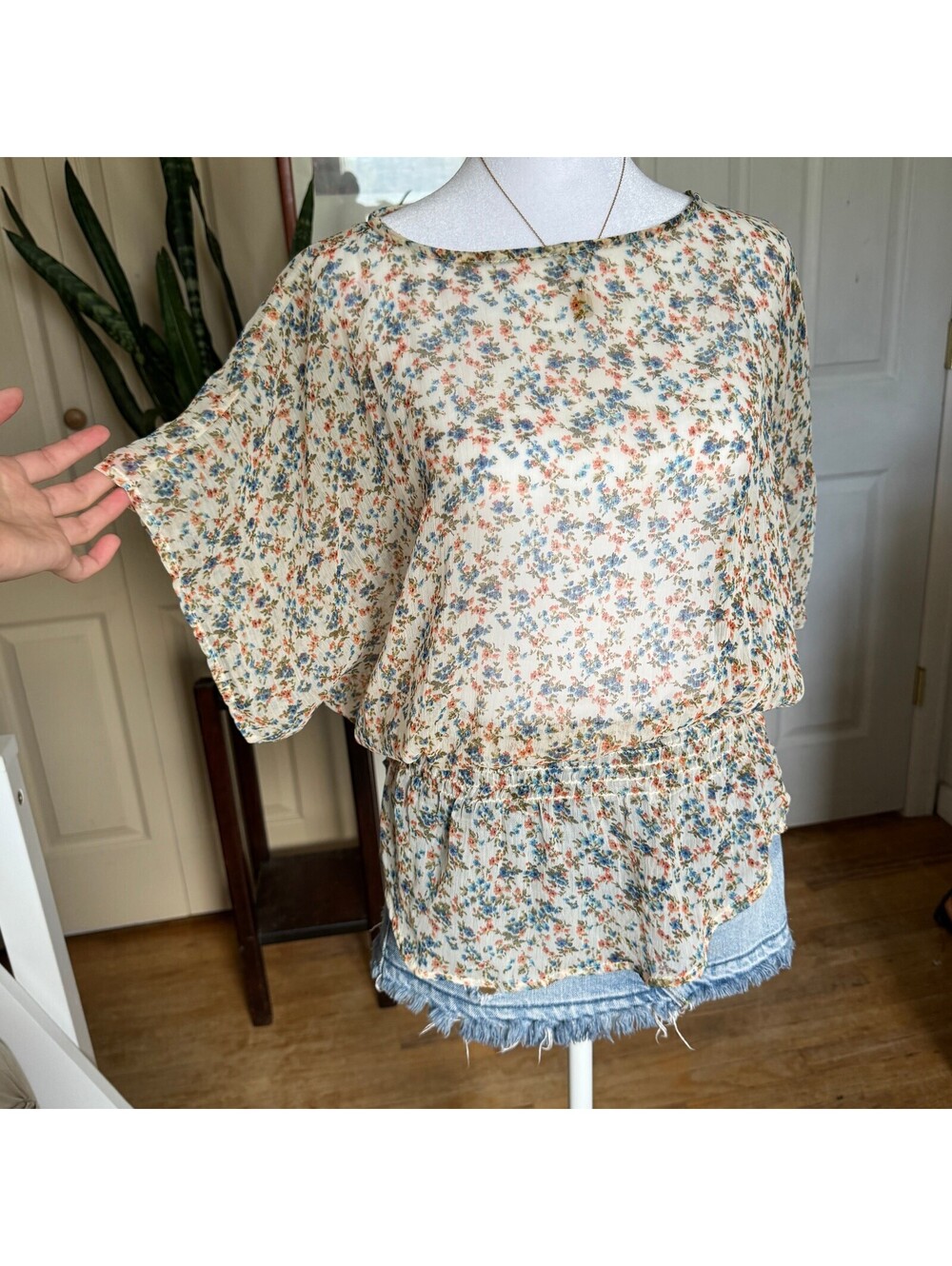 Fire Los Angeles Sheer Floral Blouse with Elastic Waist - Size S